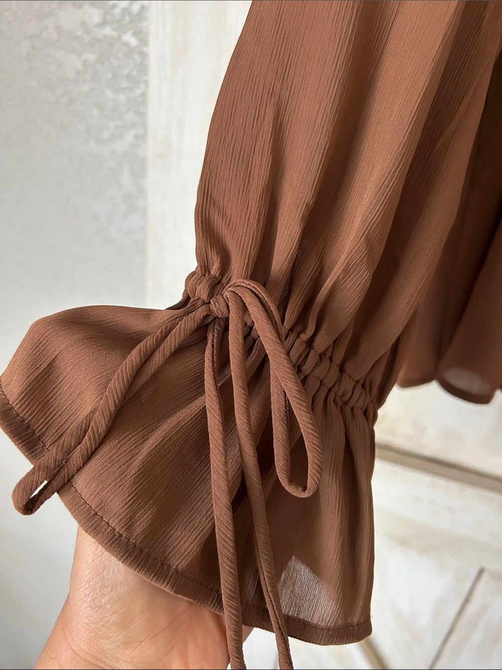H&M Brown Ruffle Tie-Neck Blouse - Picture 4 of 8